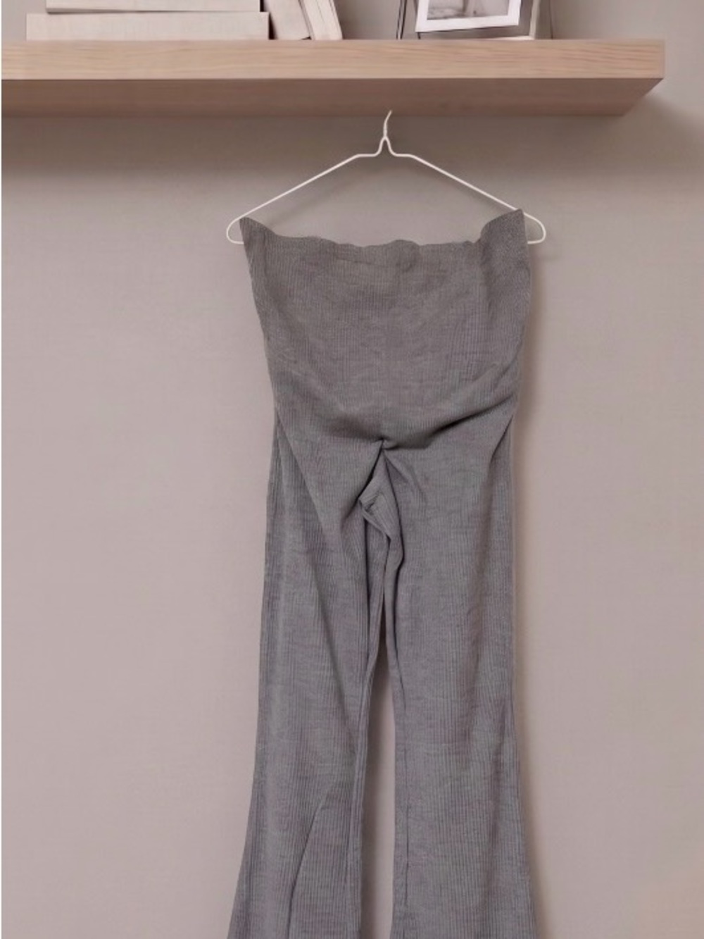 Gray Maternity H&M Mama Ribbed High-Waist Knit Pants
